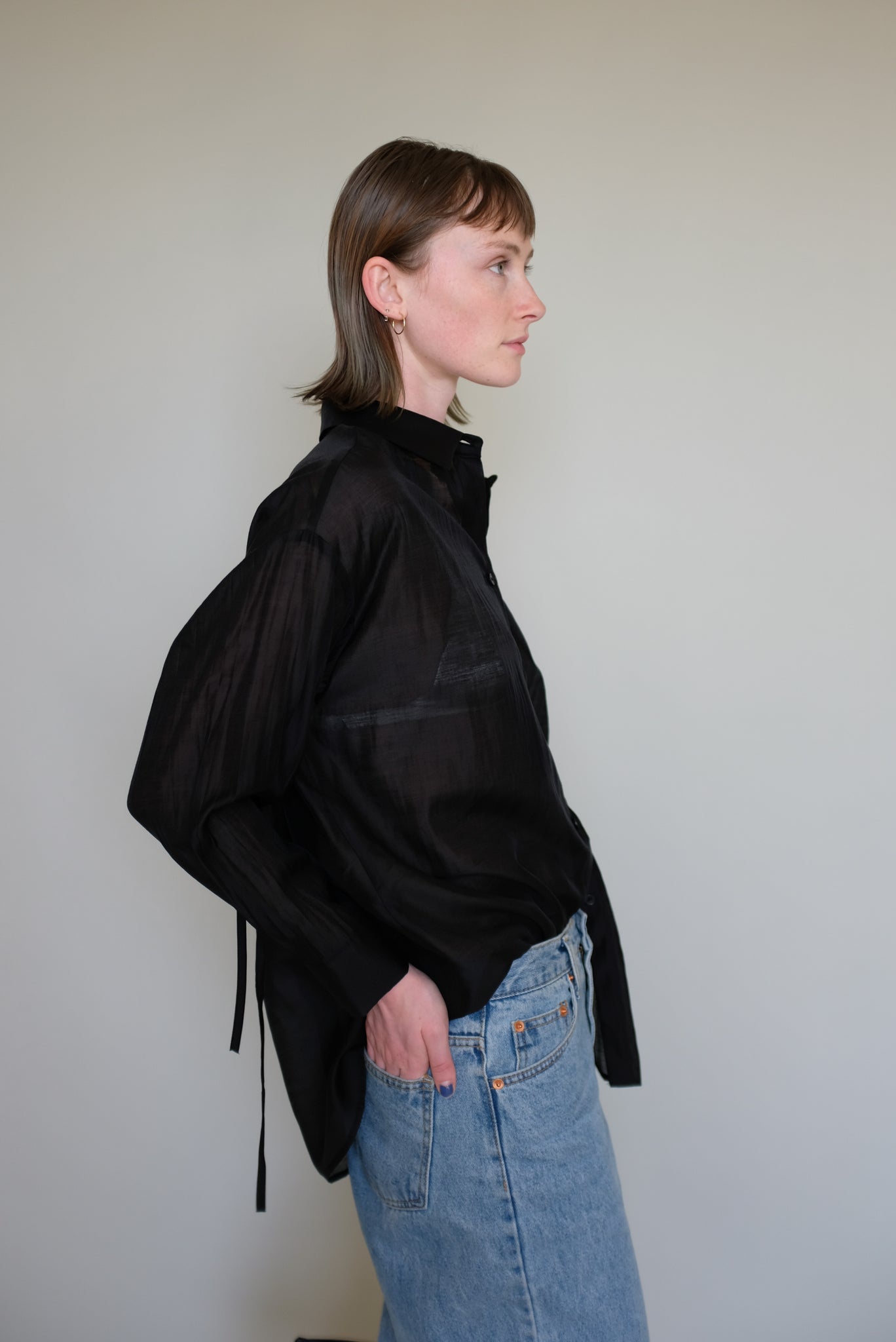 See through Shirts with string in Black