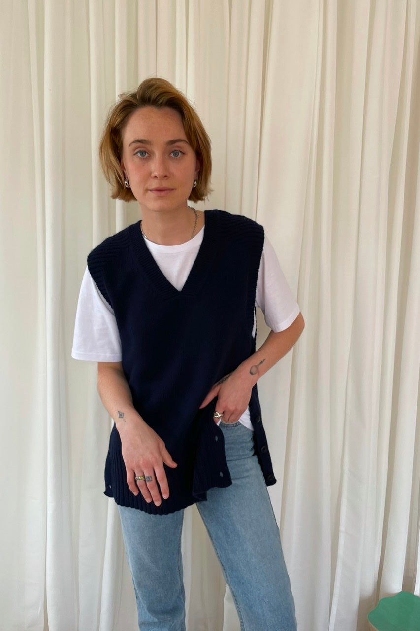 Oversized Knit Vest in Navy