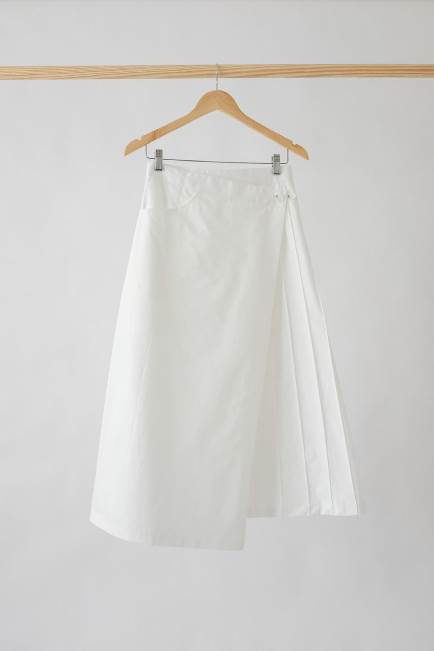 Pin-tuck Midi Wrap Skirt in White