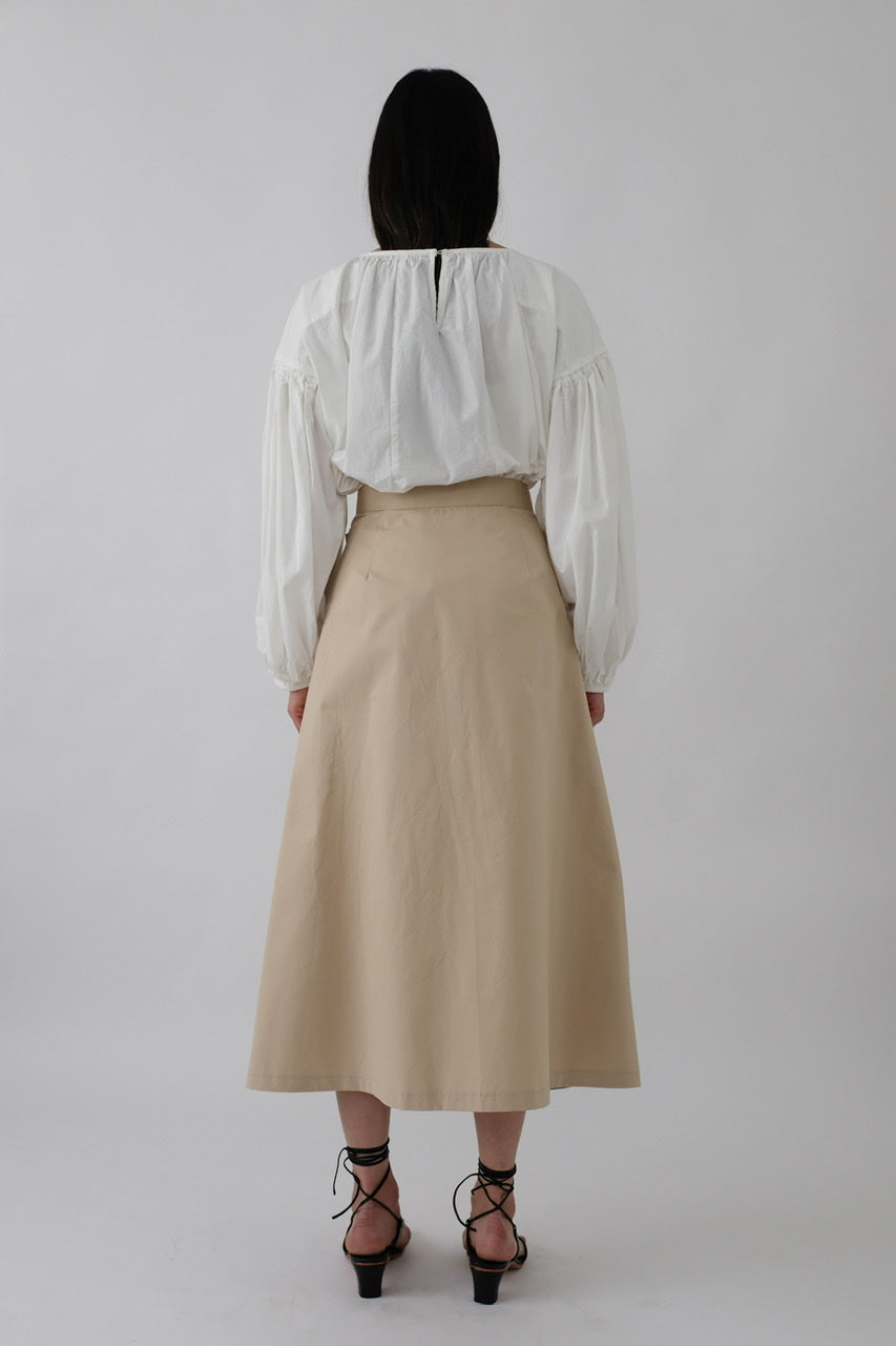 Pin-tuck Midi Wrap Skirt in Beige