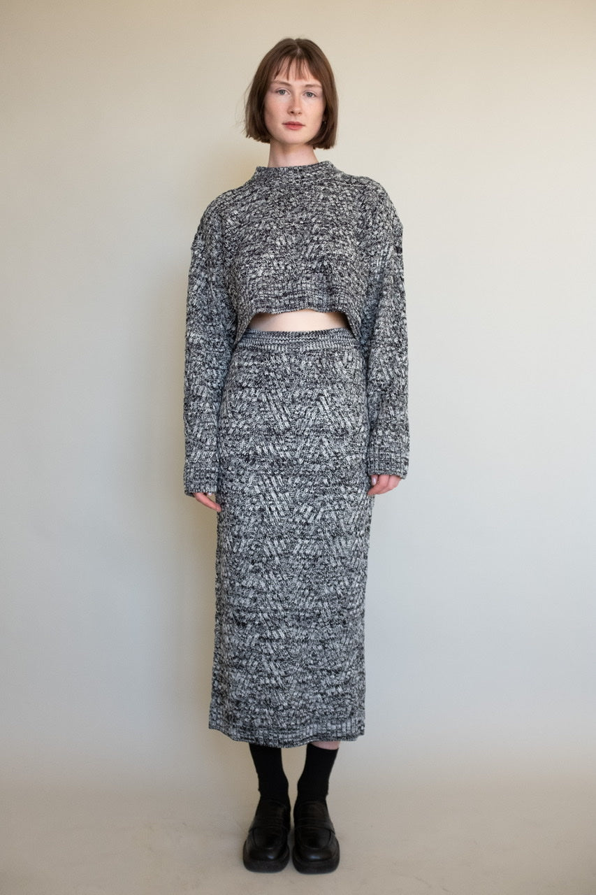 Mix Color Knit Pencil Skirt in Black