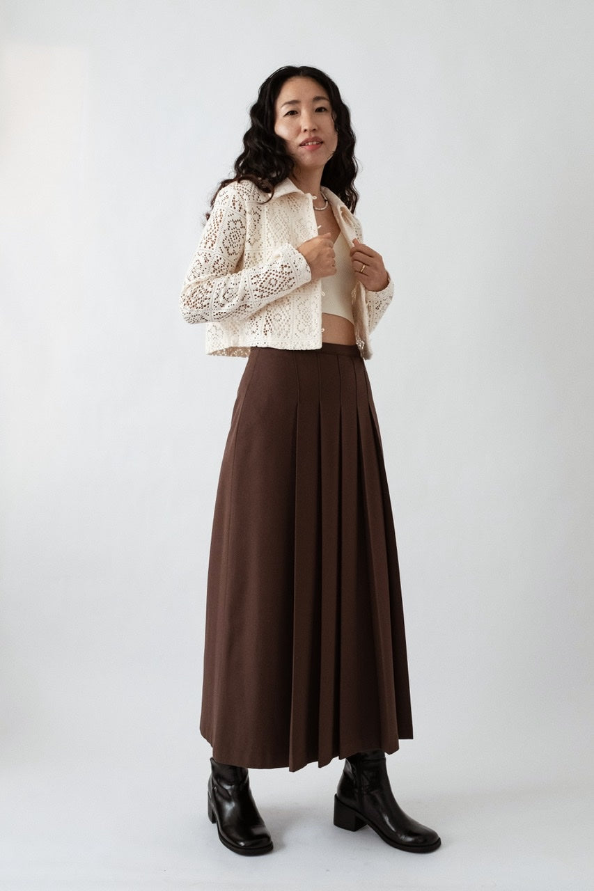 Meve Pleated Brown Skirt
