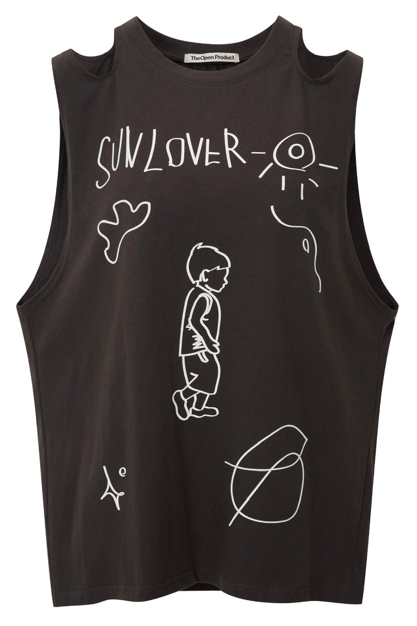 SHOULDER CUT-OUT BOY TOP BY THEOPEN PRODUCT IN DARK GRAY: SUN LOVER
