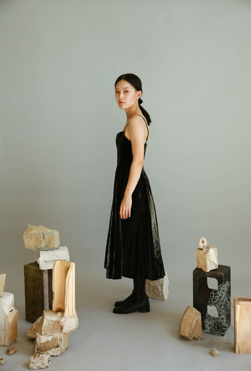 Waxed Paper Tank Dress in Black
