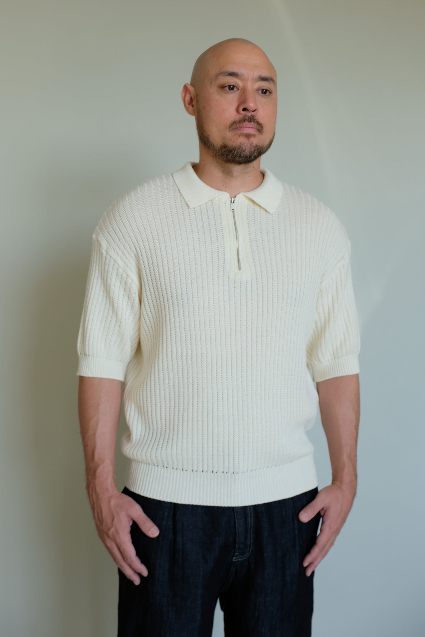 Half zip up Knitwear in Cream