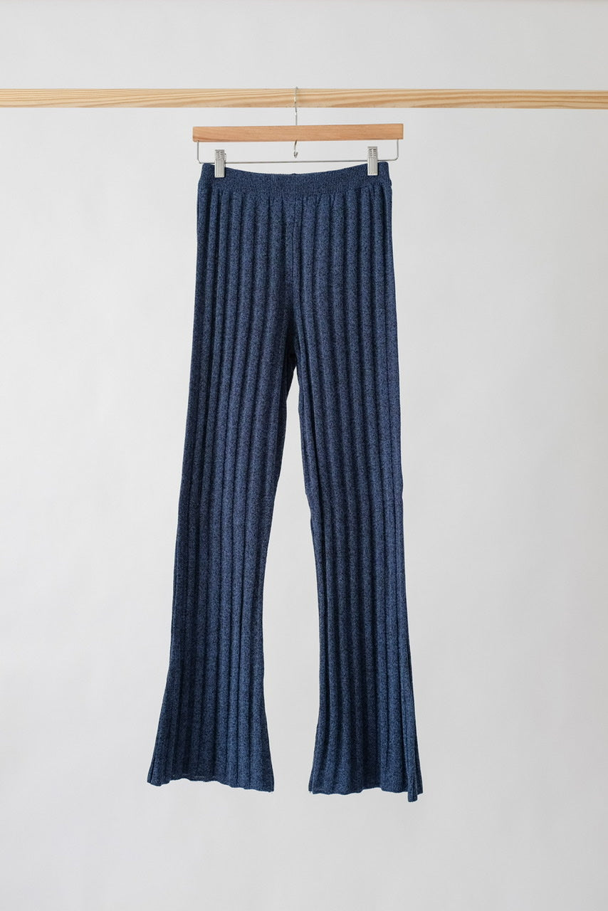 Ribbed Knit Pants in Melange Blue
