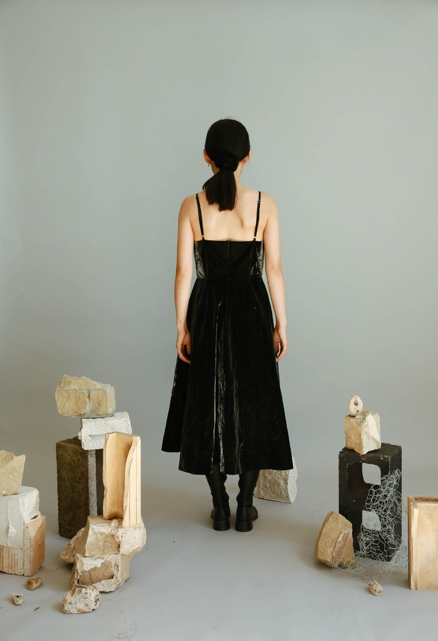 Waxed Paper Tank Dress in Black