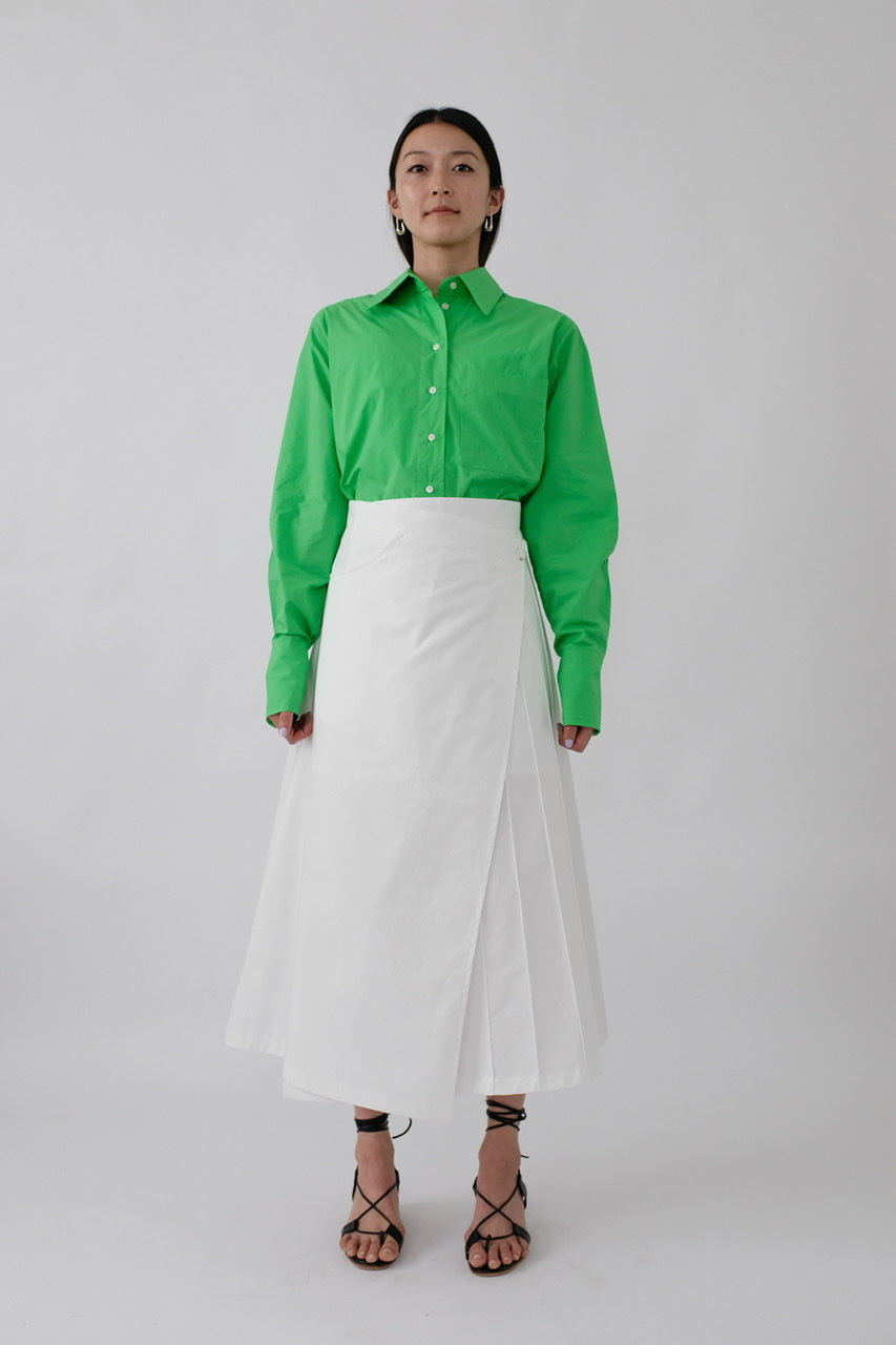 Pin-tuck Midi Wrap Skirt in White