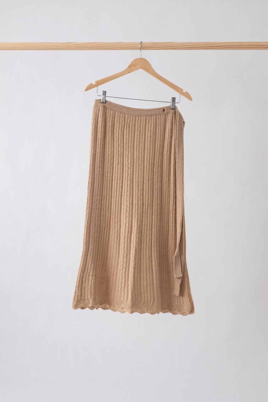 Knit Wrap Skirt in Beige