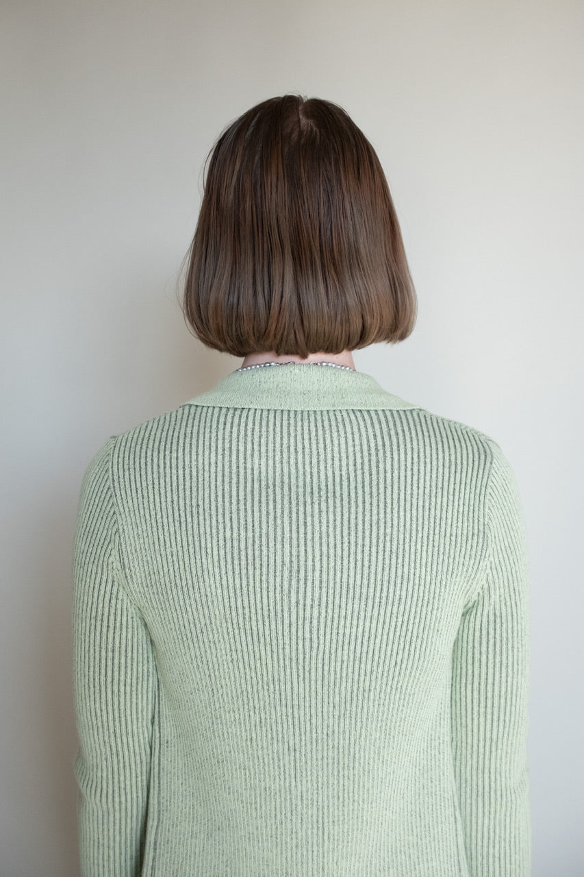Two tone Zip up Cardigan in Mint