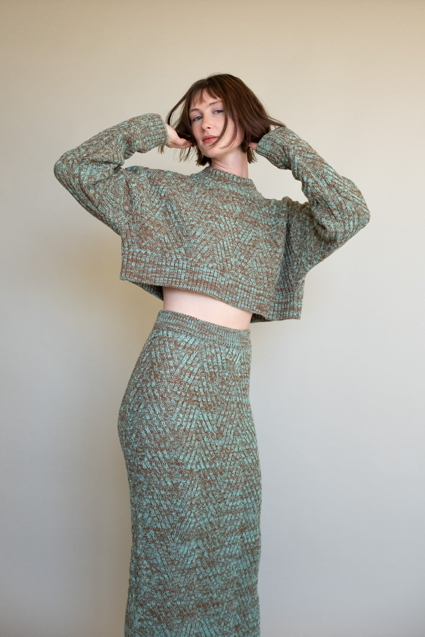 Mix Color Knit Pencil Skirt in Mint