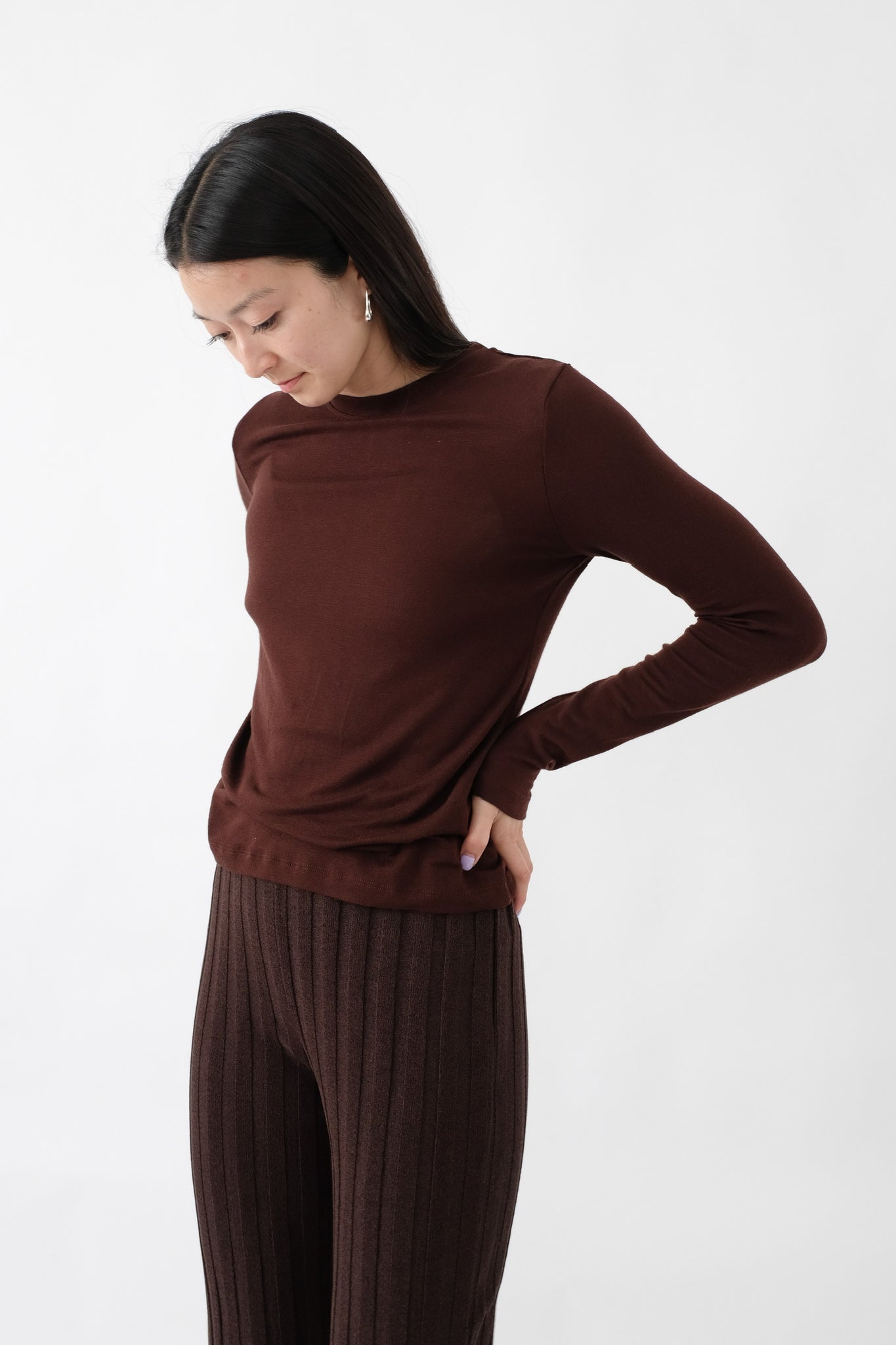 Tencel Round Neck Top in Dark Brown