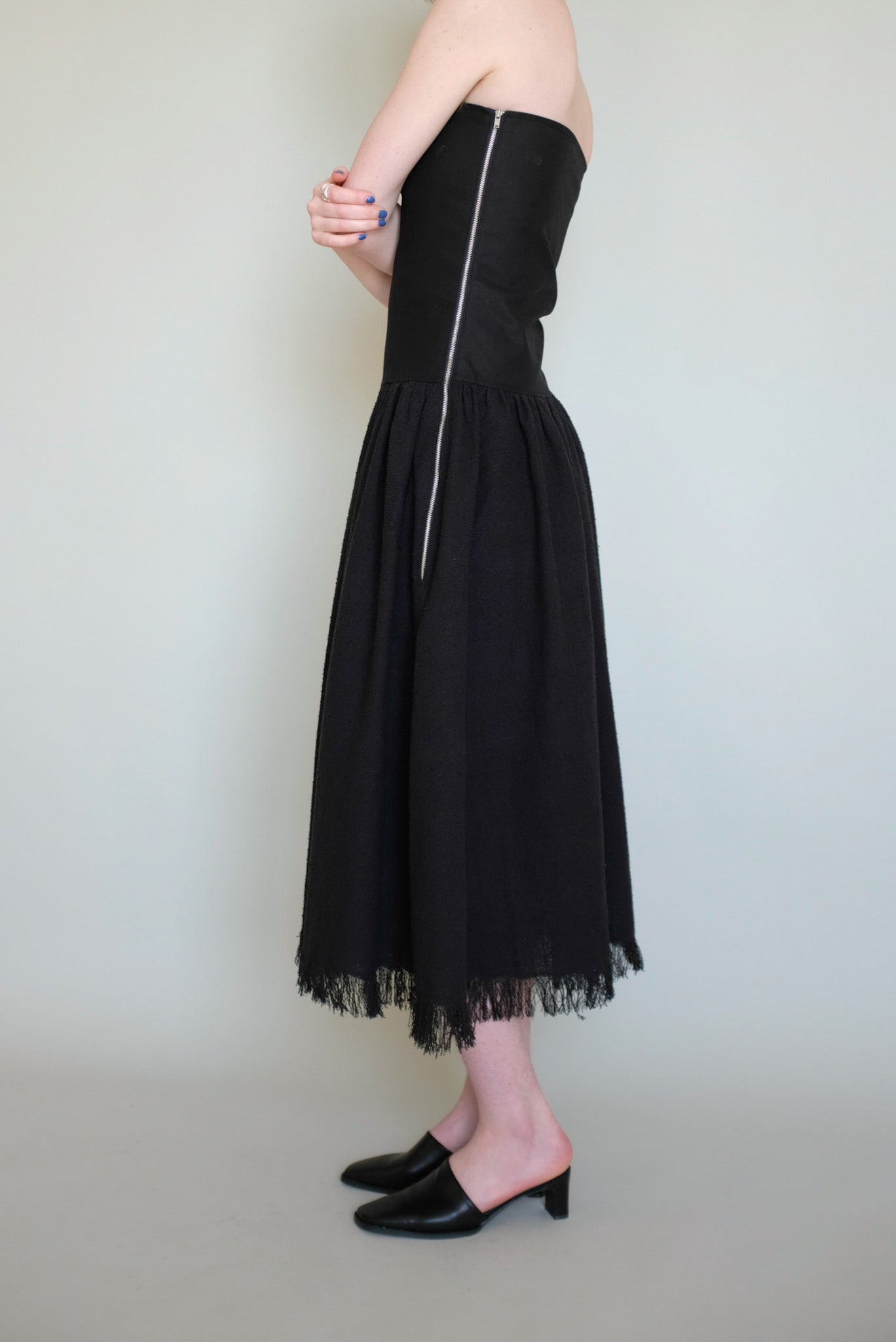 Tweed Off Shoulder Dress in Black