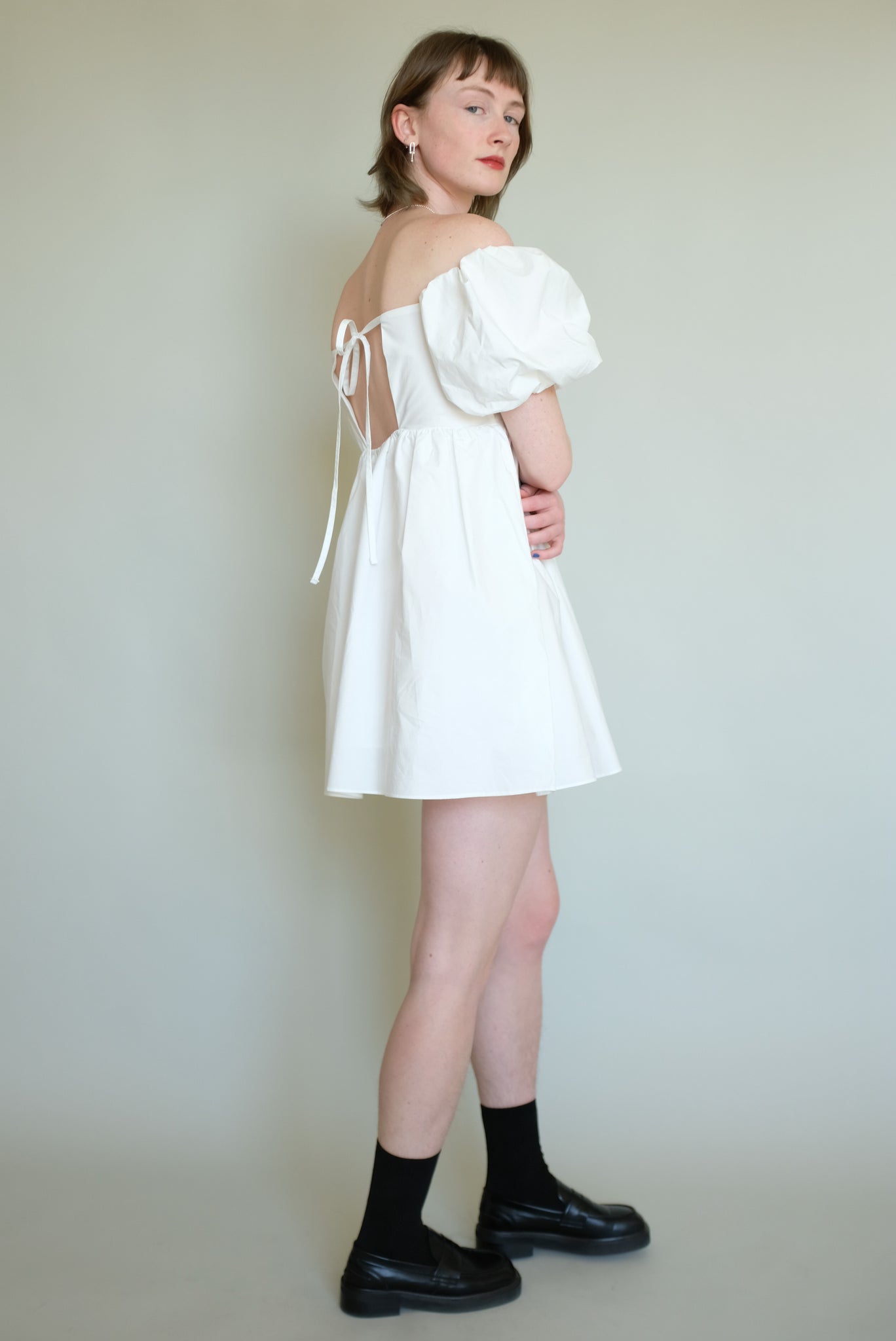 Puff sleeve mini dress in White