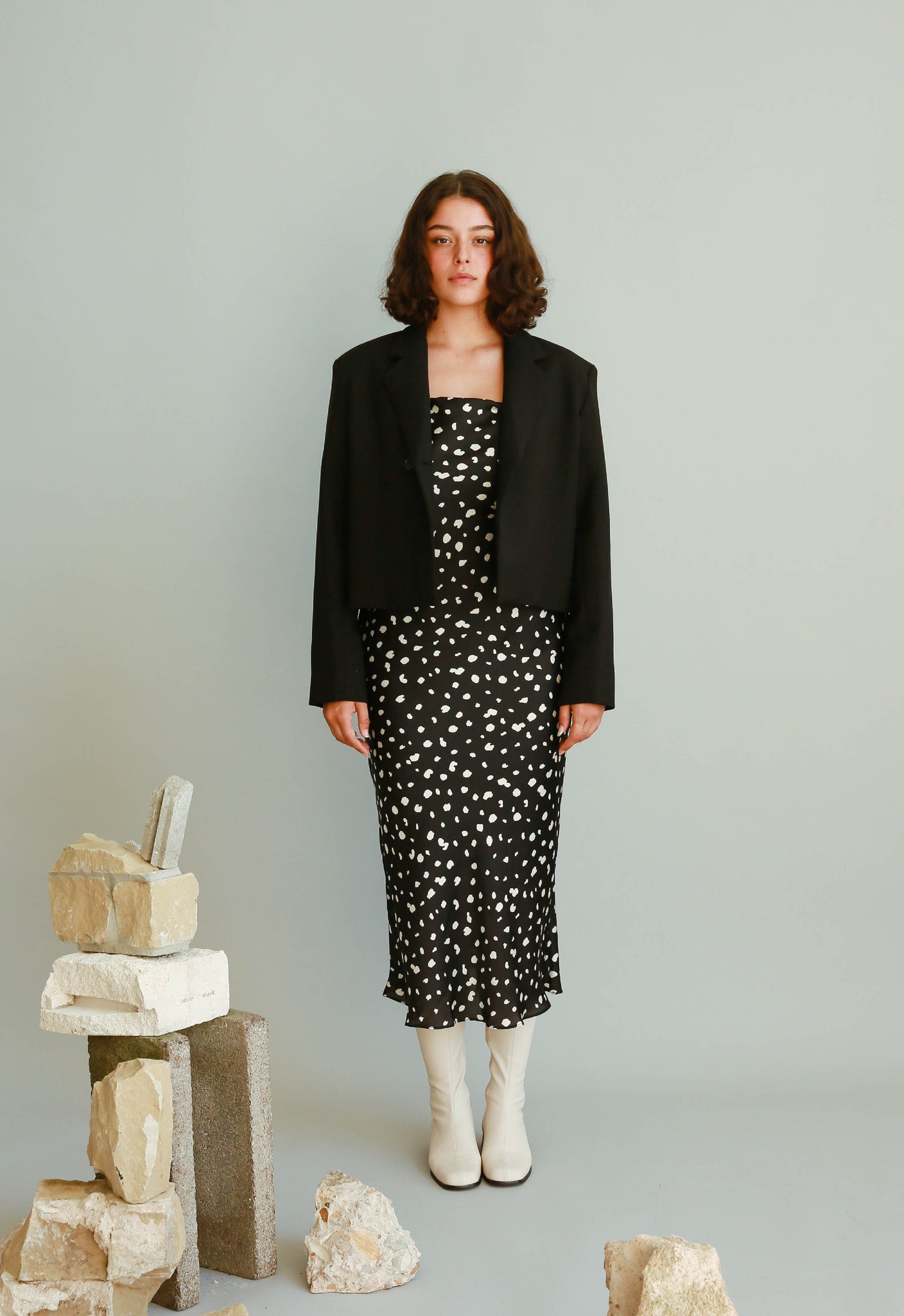 Hidden Button Crop Jacket - Black