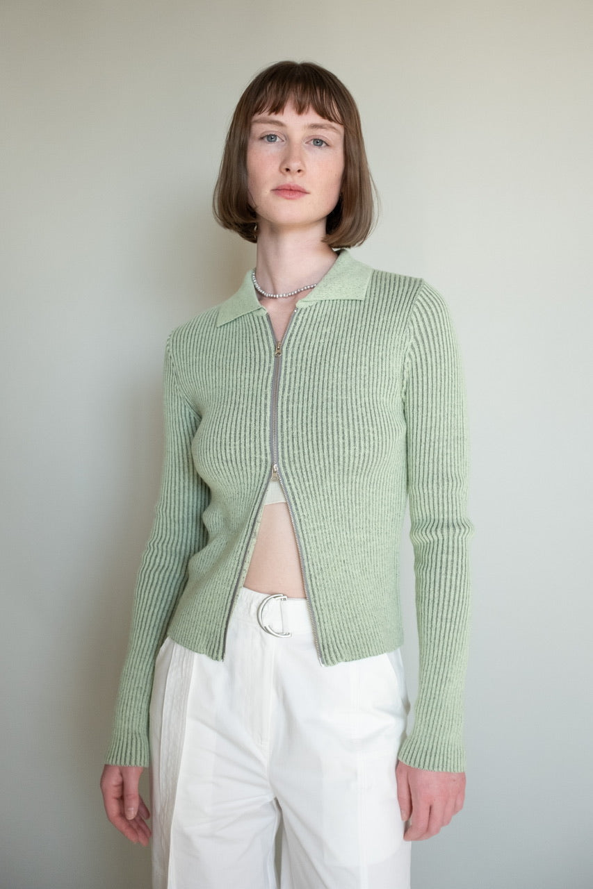 Two tone Zip up Cardigan in Mint