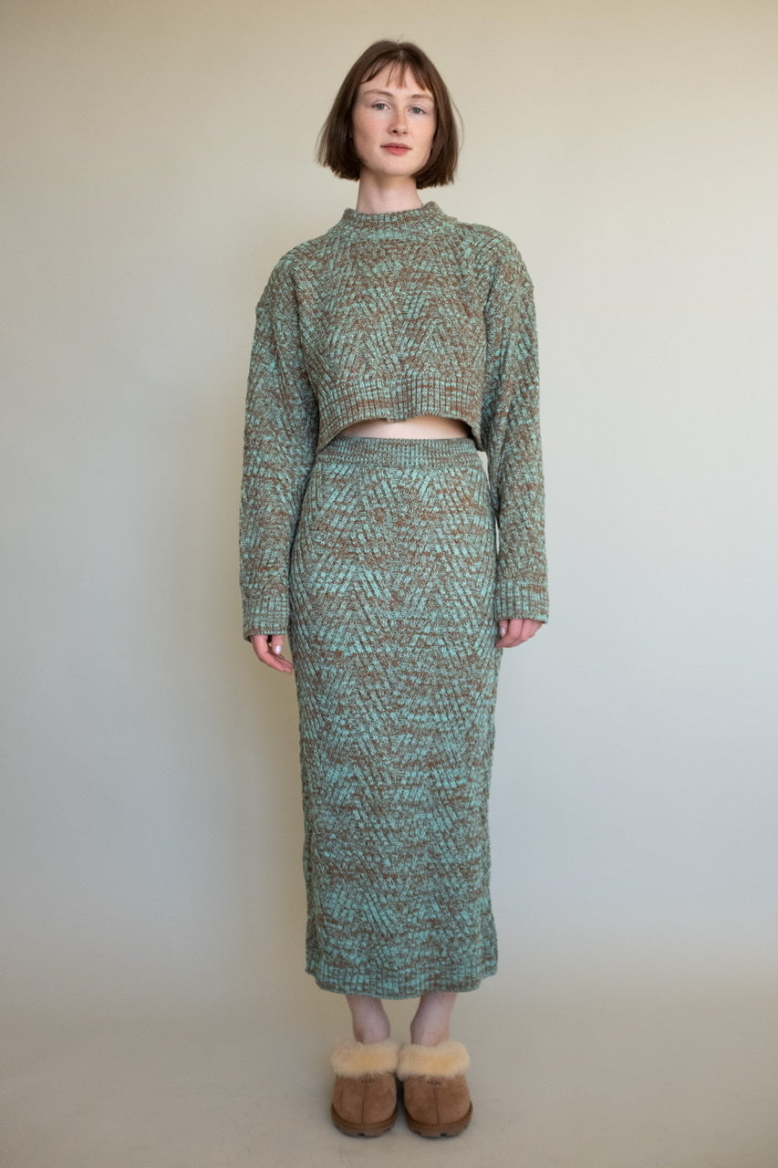 Mix Color Knit Pencil Skirt in Mint