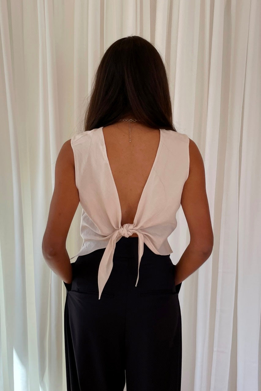 Open back tie top in Cream