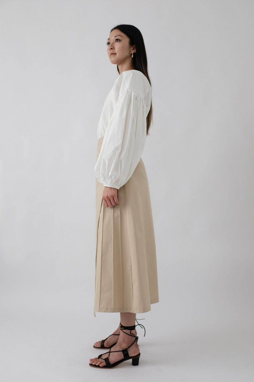 Pin-tuck Midi Wrap Skirt in Beige