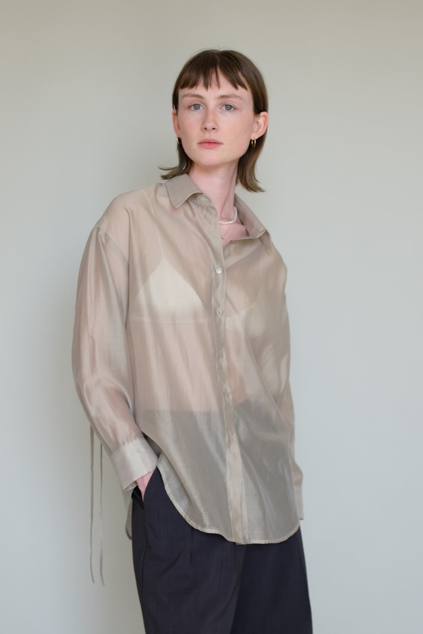See through Shirts with string in Beige