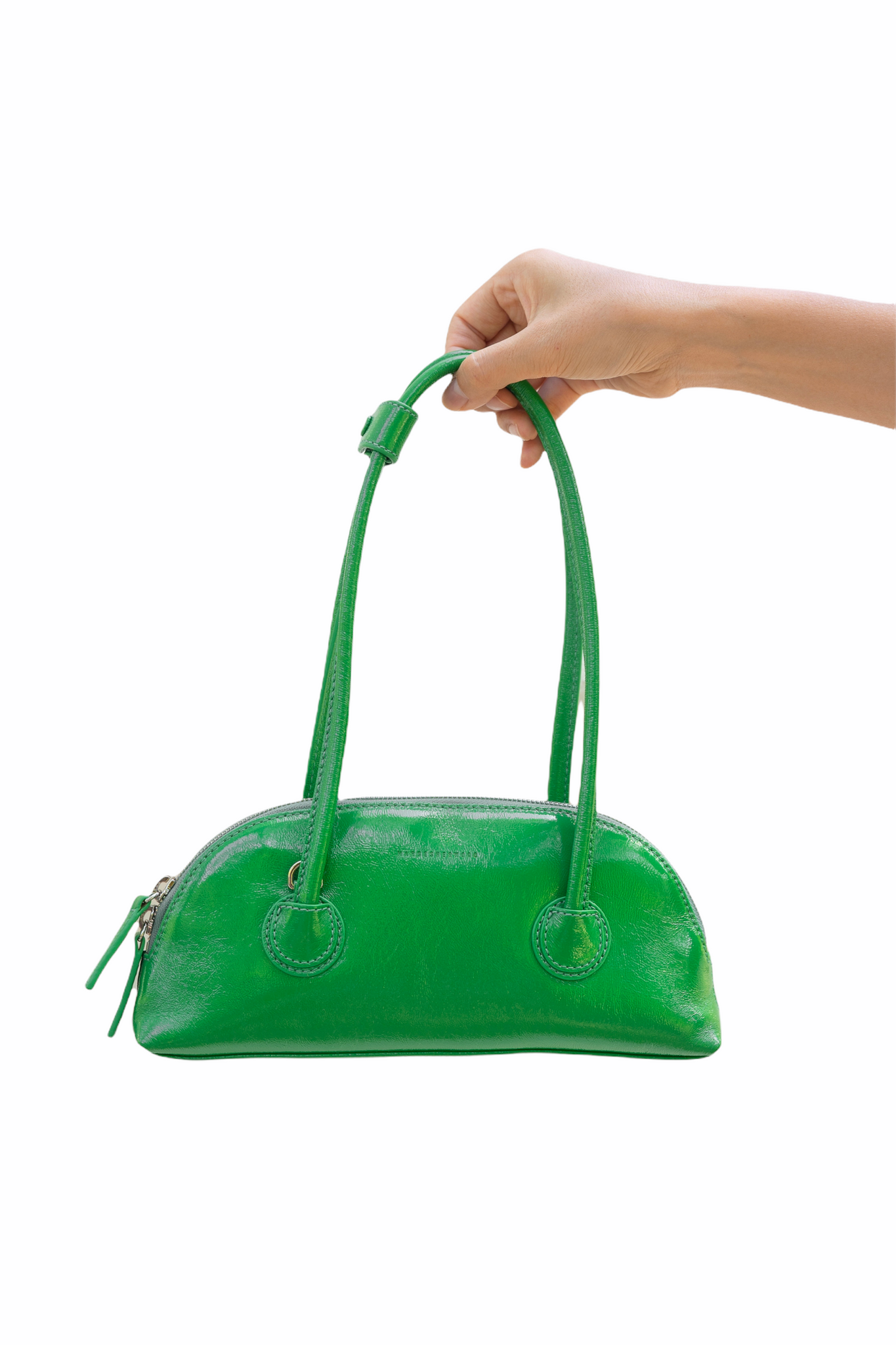 BESSETTE BAG W/ CROSS STRAP IN GREEN PATENT BY MARGESHERWOOD
